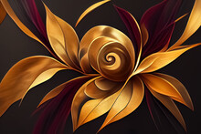 Abstract Floral Design With Golden Metallic Effect And Red Colours.  Created With Generative Ai Technology
