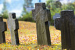 old grave crosses in autumn
