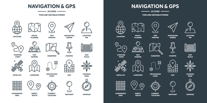 navigation map and geolocation, gps positioning. coordinate grid quadrants, cardinal points, locatio