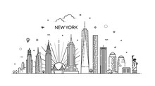 Linear Banner Of New York City. All Buildings