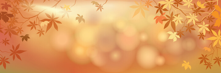 Wall Mural - Autumn leaves seasonal blurred background. Season floral horizontal wallpaper. Fall leaf nature banner sale design