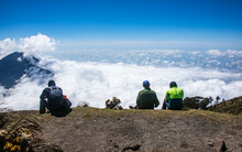 Hikers In The Clouds On Santa Maria Volcano, Quetzaltenango, Guatemala