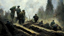 World War II, A Dramatic Picture Of Trenches And Graves Of Soldiers Art
