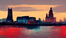 Liverpool Cityscape, Painting Illustration, Liverpool Landscape Skyline