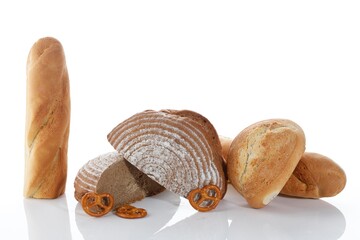 Sticker - Various Bread, Isolated on White. Concept Bakery Poster. Horizontal Picture