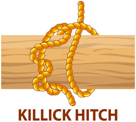 Wall Mural - Yellow nautical rope knot, interweaving of ropes, cables, tapes or other flexible linear materials. Killick hitch isolated on white. Household binding and fastening unit for permanent fastening