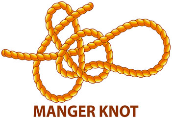 Wall Mural - Yellow nautical rope knot, interweaving of ropes, cables, tapes or other flexible linear materials. Manager knot isolated on white. Household binding and fastening unit for permanent fastening