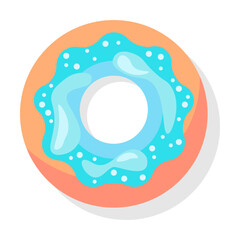 Top view of blue glaze donuts flat item. Cartoon glazed doughnuts with pink, blue, green icing isolated vector illustration. Desserts and sweet snack