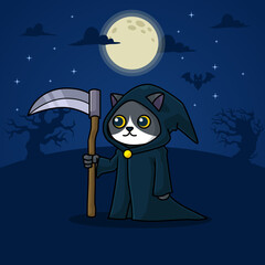 Halloween grim reaper cat