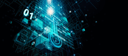 Poster - Cyber security, Data protection, Structure of virtual network on innovative internet network connection of Digital technology business, verification and data encryption, Big data and blockchain.