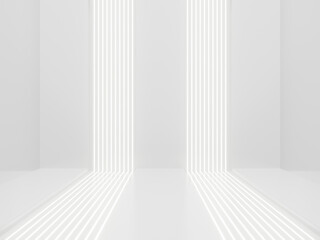 Wall Mural - 3d white sci-fi product display mockup. scientific background with white neon lights.