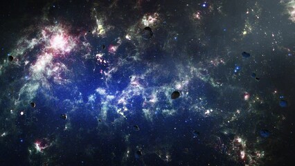 Wall Mural - galaxy space flight exploration space rock scence through outer space at large magellanic cloud. 4k 