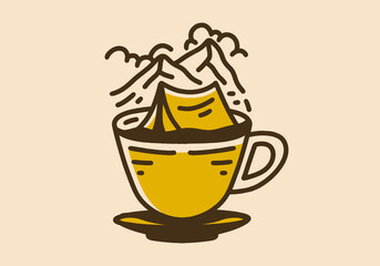 Wall Mural - tent on a coffee cup vintage retro line art