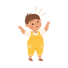 Sticker - Little Boy Asking Question Shrugging His Shoulders Vector Illustration