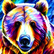 A vivid and colorful illustration of a grizzly bear