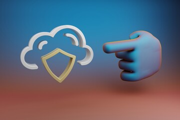 Aufkleber - Beautiful illustrations abstract Hand index finger points to Cloud Database Security symbol icon on a multicolor bright background. 3d rendering illustration. Background pattern for design.