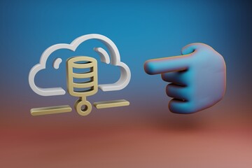 Aufkleber - Beautiful illustrations abstract Hand index finger points to Database Server symbol icon on a multicolor bright background. 3d rendering illustration. Background pattern for design.