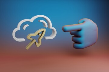 Poster - Beautiful illustrations abstract Hand index finger points to Cloud Server Speed symbol icon on a multicolor bright background. 3d rendering illustration. Background pattern for design.