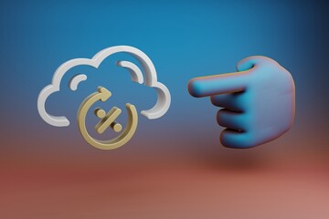 Poster - Beautiful illustrations abstract Hand index finger points to Cloud Server Uptime symbol icon on a multicolor bright background. 3d rendering illustration. Background pattern for design.