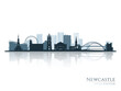 Newcastle skyline silhouette with reflection. Landscape Newcastle, United Kingdom. Vector illustration.