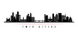 Twin cities skyline horizontal banner. Black and white silhouette of Twin cities, Minnesota. Vector template for your design.