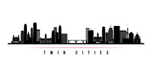 Twin Cities Skyline Horizontal Banner. Black And White Silhouette Of Twin Cities, Minnesota. Vector Template For Your Design.