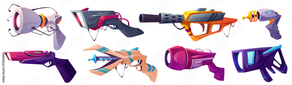 Space blaster guns, cartoon vector laser handguns weapon. Toys for kids ...