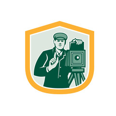 Sticker - Photographer Shooting Vintage Camera Shield Retro