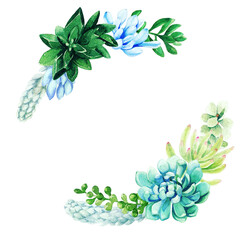 Sticker - Watercolor wreath frame composed of bright full color succulent