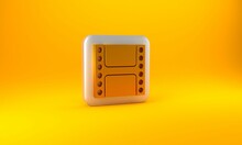 Gold Play Video Icon Isolated On Yellow Background. Film Strip Sign. Silver Square Button. 3D Render Illustration