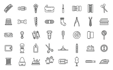 Wall Mural - Haberdashery icons set outline vector. Textile roll. Fabric sewing
