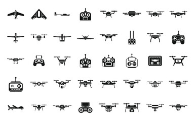 Wall Mural - Drone technology icons set simple vector. Vr delivery. Helicopter survey