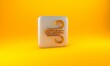 © Vadim - Gold Wind icon isolated on yellow background. Windy weather. Silver square button. 3D render illustration