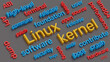 Linux kernel headline and terms isometric word cloud. 3d illustration