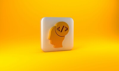 Gold Web design and front end development icon isolated on yellow background. Silver square button. 3D render illustration