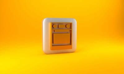 Wall Mural - Gold Oven icon isolated on yellow background. Stove gas oven sign. Silver square button. 3D render illustration