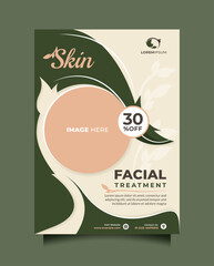 Wall Mural - beauty skin center template flyer and brochure with a4 size. beautiful green design vector poster an