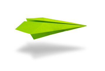 Wall Mural - green paper plane origami isolated on a white background