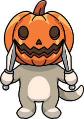 Poster - Animal with carved pumpkin head holding swords with both hands - Halloween concept