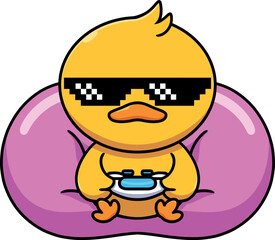 Poster - Cute duck playing video games