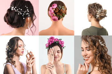 Sticker - Beauty collage with pretty women with different stylish hairdos