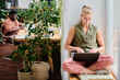 © pressmaster - Young serious businesswoman typing on laptop keypad while sitting on windowsill and looking through online information in office