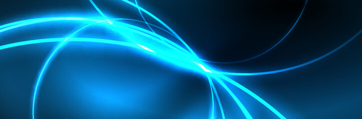 Neon glowing fluid wave lines, magic energy space light concept, abstract background wallpaper design