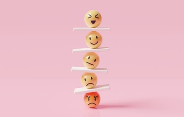 emoji emoticons vertically arranged with seesaws, emotional control for career success and wellbeing