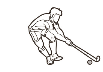 Wall Mural - Field Hockey Sport Male Player Action Cartoon Graphic Vector