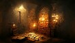Fantasy dungeon with candles and brick walls