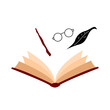 Collection of vector magic fairy tale elements, icons and illustrations. Book and glasses.