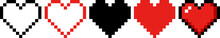 Pixel Game Life Bar. Vector Art 8 Bit Health Heart Bar. Gaming Controller, Symbols Set.