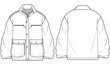 Harrington Jacket, Bomber Jacket, Raincoat Front and Back View. Fashion Illustration, Vector, CAD, Technical Drawing, Flat Drawing, Template, Mockup.	
