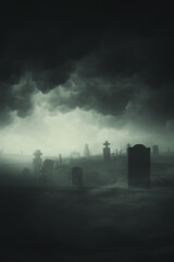 Wall Mural - dark clouds over old graveyard at night